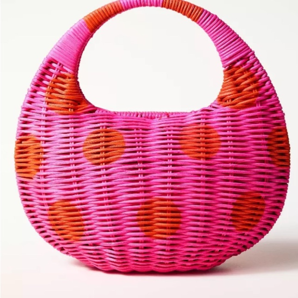 Polka Dot Wicker Crescent Bag